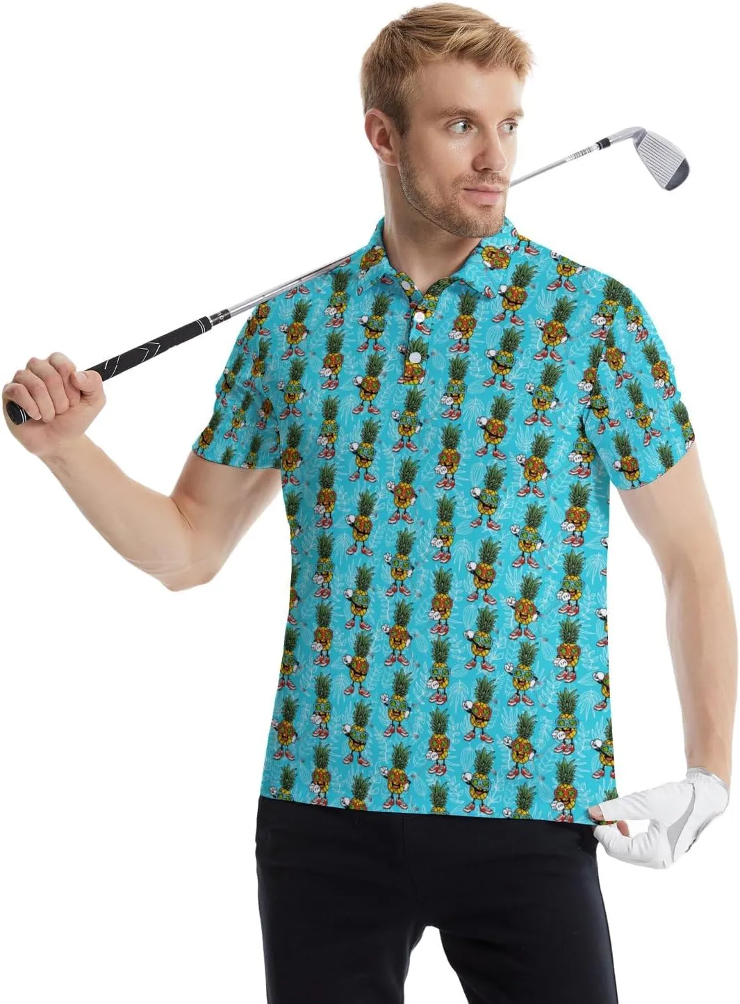 Mens Polo Shirts Funny Golf Shirts for Men Quick-Dry Performance Hawaiian Polo Shirts for Men Print Short Sleeve Shirts