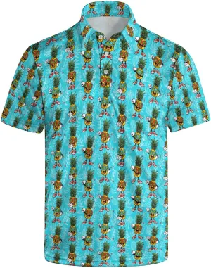 Mens Polo Shirts Funny Golf Shirts for Men Quick-Dry Performance Hawaiian Polo Shirts for Men Print Short Sleeve Shirts