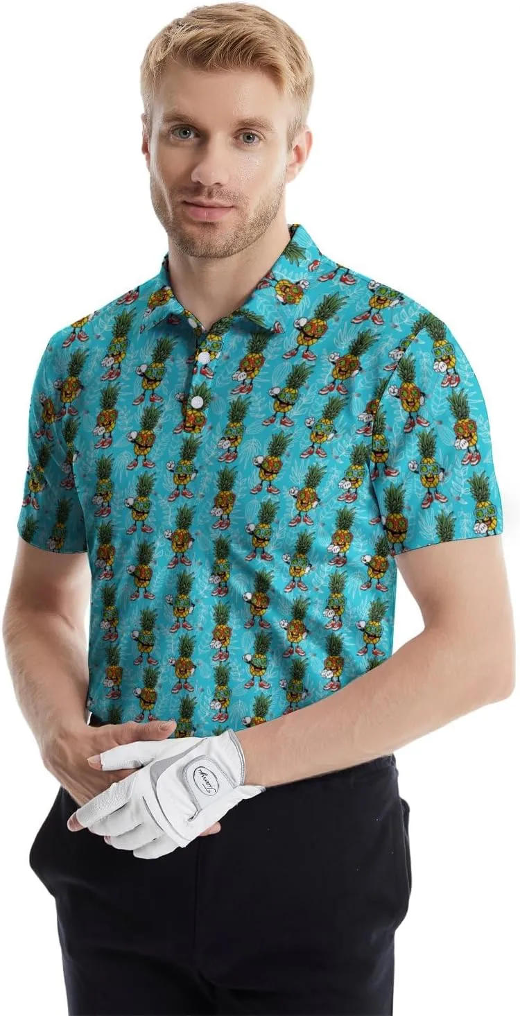 Mens Polo Shirts Funny Golf Shirts for Men Quick-Dry Performance Hawaiian Polo Shirts for Men Print Short Sleeve Shirts