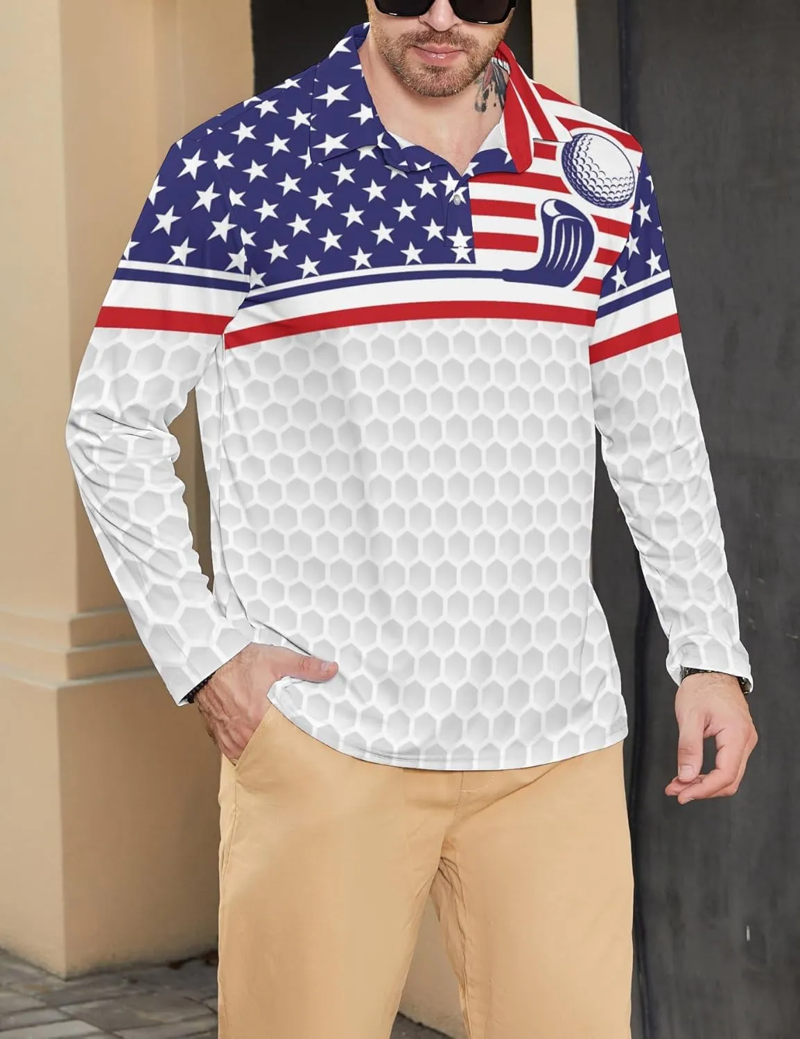 Men's Polo Shirts Long Sleeve Golf Shirts Performance Polos Moisture Wicking Collared Golf Polo Shirts