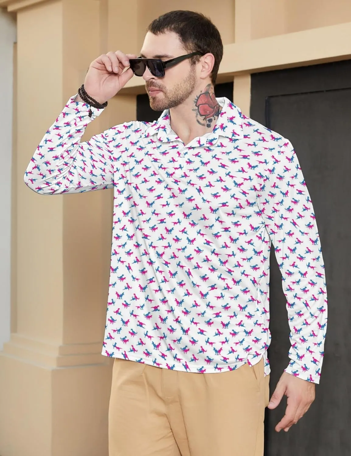 Men's Polo Shirts Long Sleeve Golf Shirts Performance Polos Moisture Wicking Collared Golf Polo Shirts
