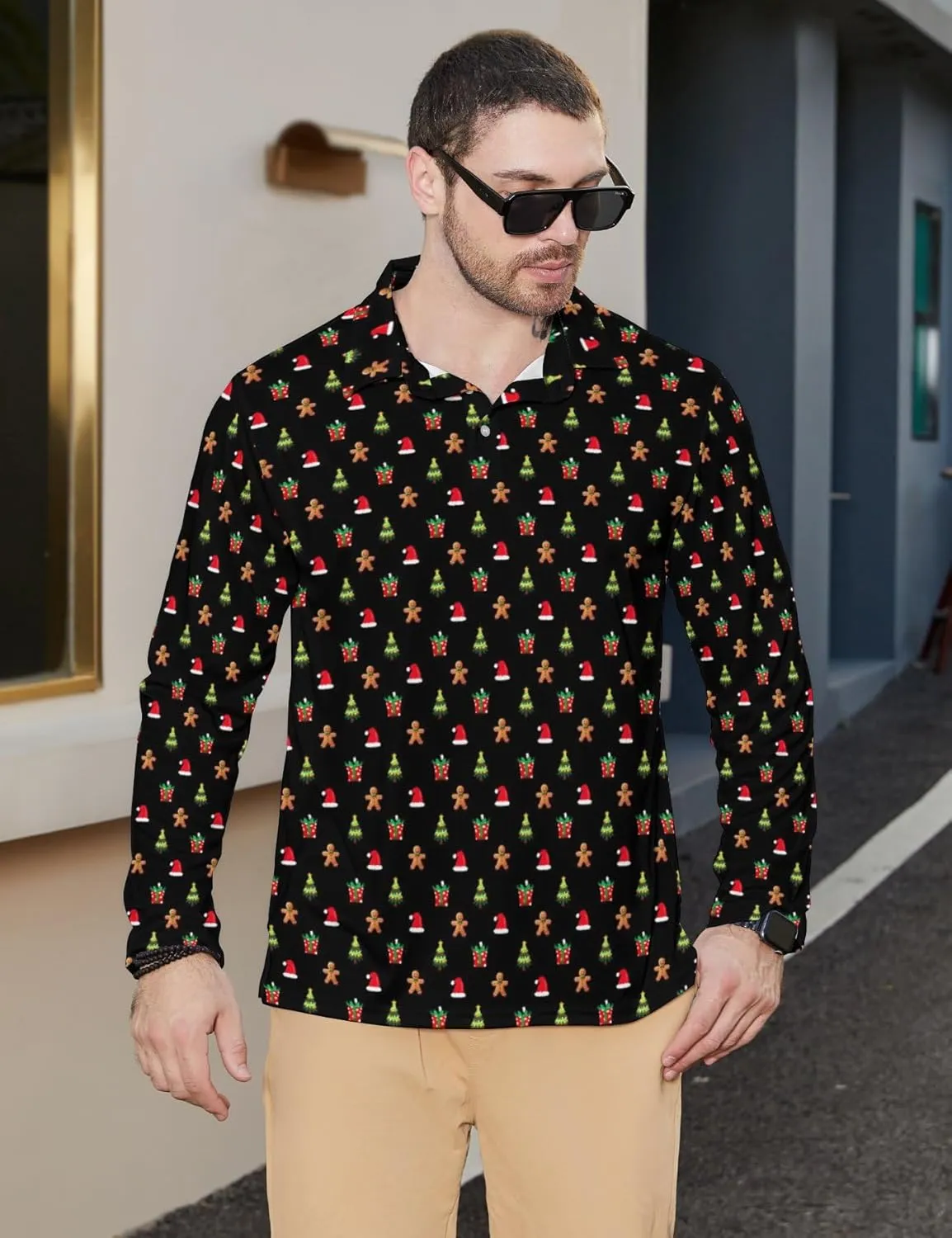 Men's Polo Shirts Long Sleeve Golf Shirts Performance Polos Moisture Wicking Collared Golf Polo Shirts