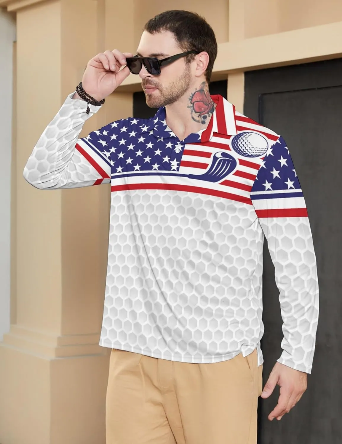 Men's Polo Shirts Long Sleeve Golf Shirts Performance Polos Moisture Wicking Collared Golf Polo Shirts