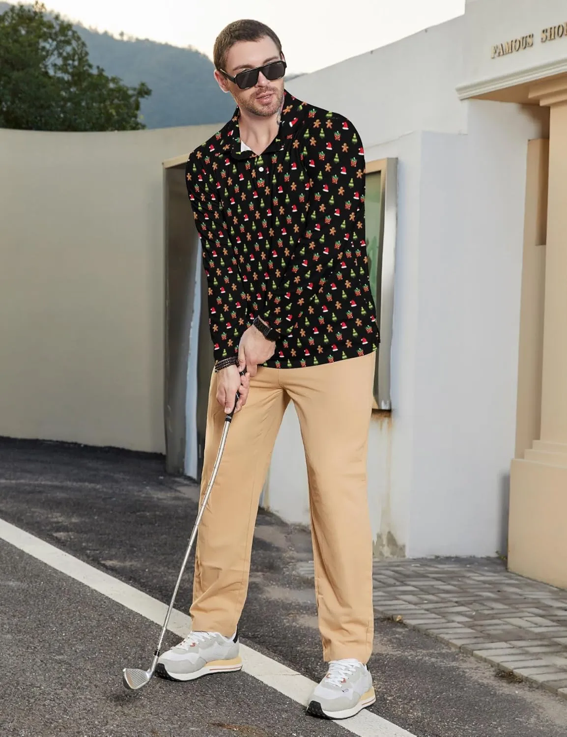 Men's Polo Shirts Long Sleeve Golf Shirts Performance Polos Moisture Wicking Collared Golf Polo Shirts