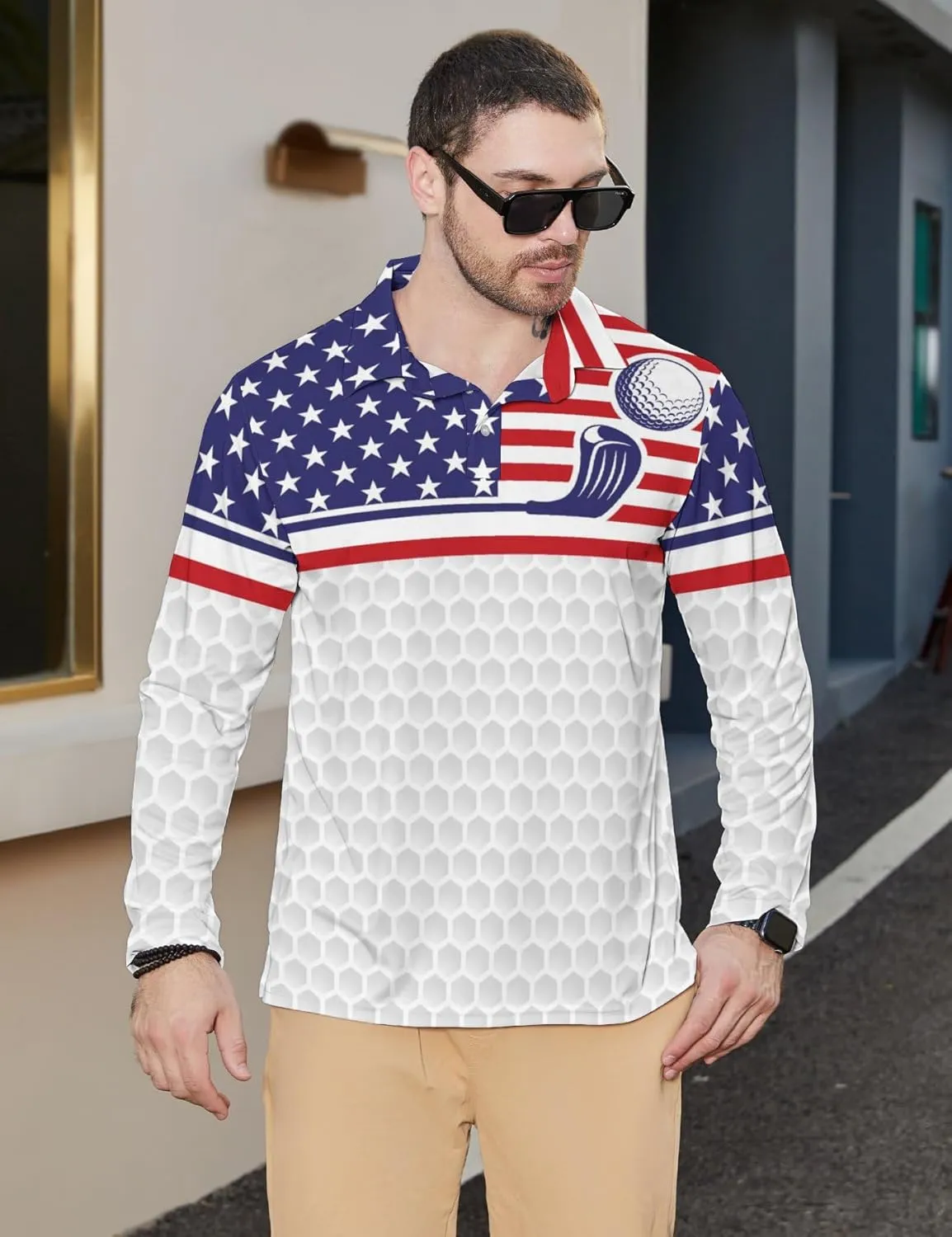 Men's Polo Shirts Long Sleeve Golf Shirts Performance Polos Moisture Wicking Collared Golf Polo Shirts