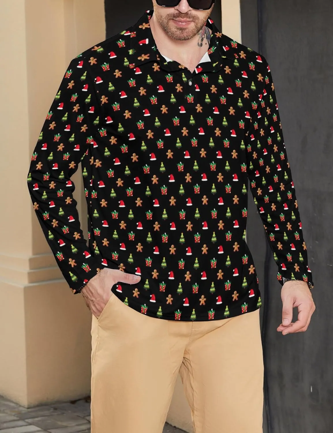 Men's Polo Shirts Long Sleeve Golf Shirts Performance Polos Moisture Wicking Collared Golf Polo Shirts