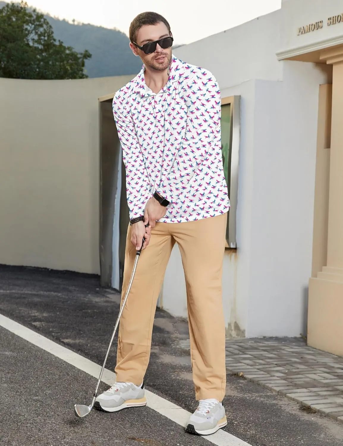 Men's Polo Shirts Long Sleeve Golf Shirts Performance Polos Moisture Wicking Collared Golf Polo Shirts
