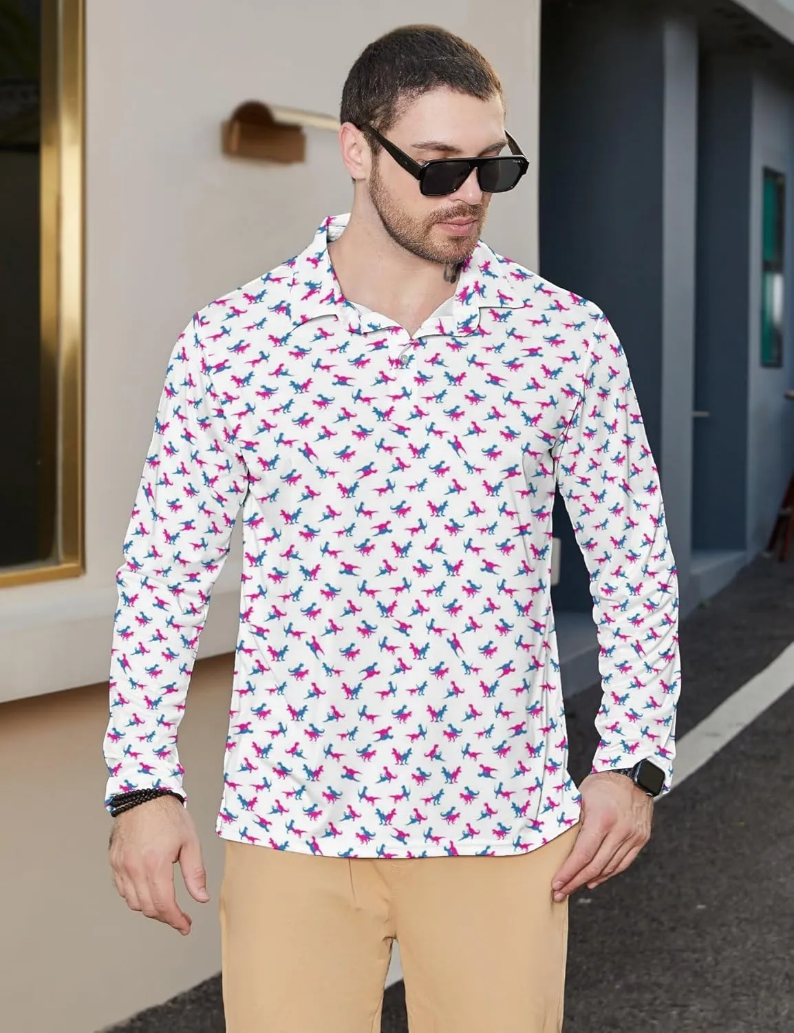 Men's Polo Shirts Long Sleeve Golf Shirts Performance Polos Moisture Wicking Collared Golf Polo Shirts