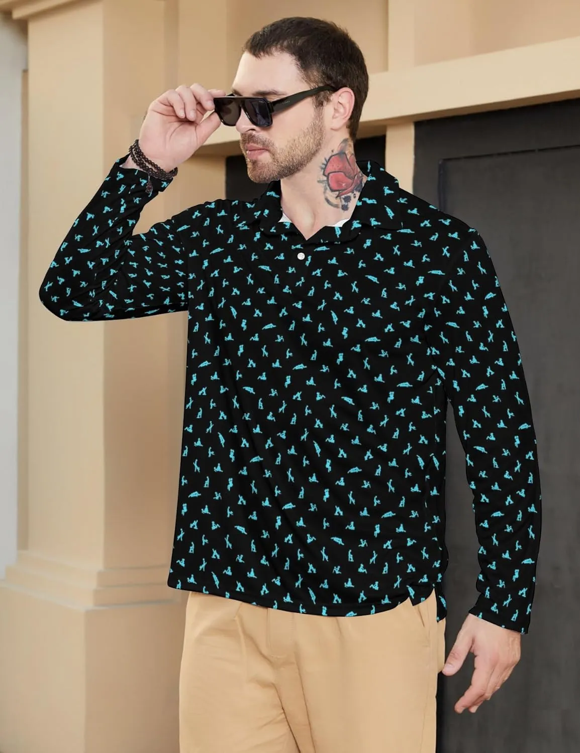 Men's Polo Shirts Long Sleeve Golf Shirts Performance Polos Moisture Wicking Collared Golf Polo Shirts