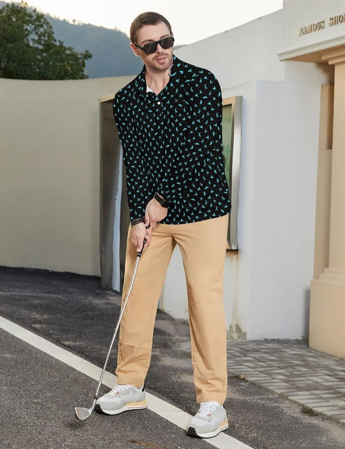 Men's Polo Shirts Long Sleeve Golf Shirts Performance Polos Moisture Wicking Collared Golf Polo Shirts