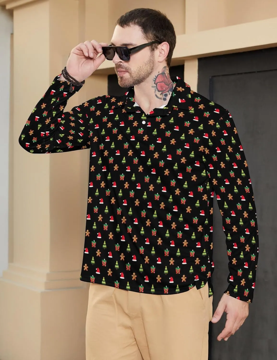 Men's Polo Shirts Long Sleeve Golf Shirts Performance Polos Moisture Wicking Collared Golf Polo Shirts