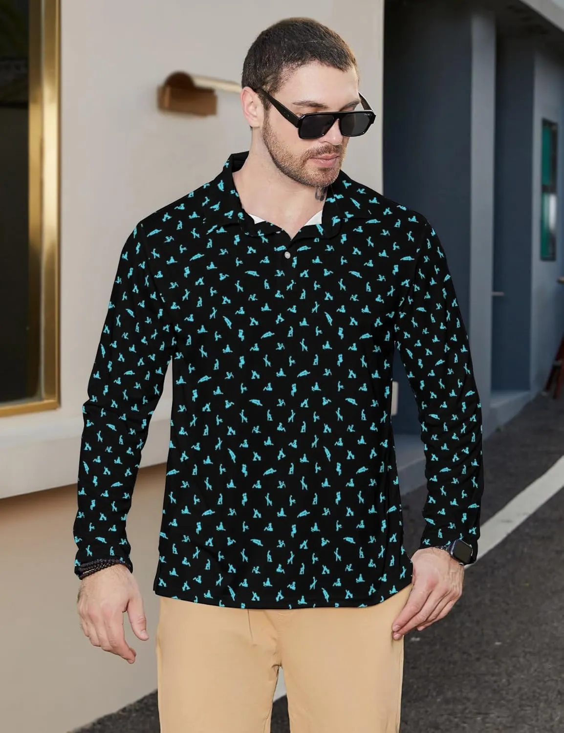Men's Polo Shirts Long Sleeve Golf Shirts Performance Polos Moisture Wicking Collared Golf Polo Shirts