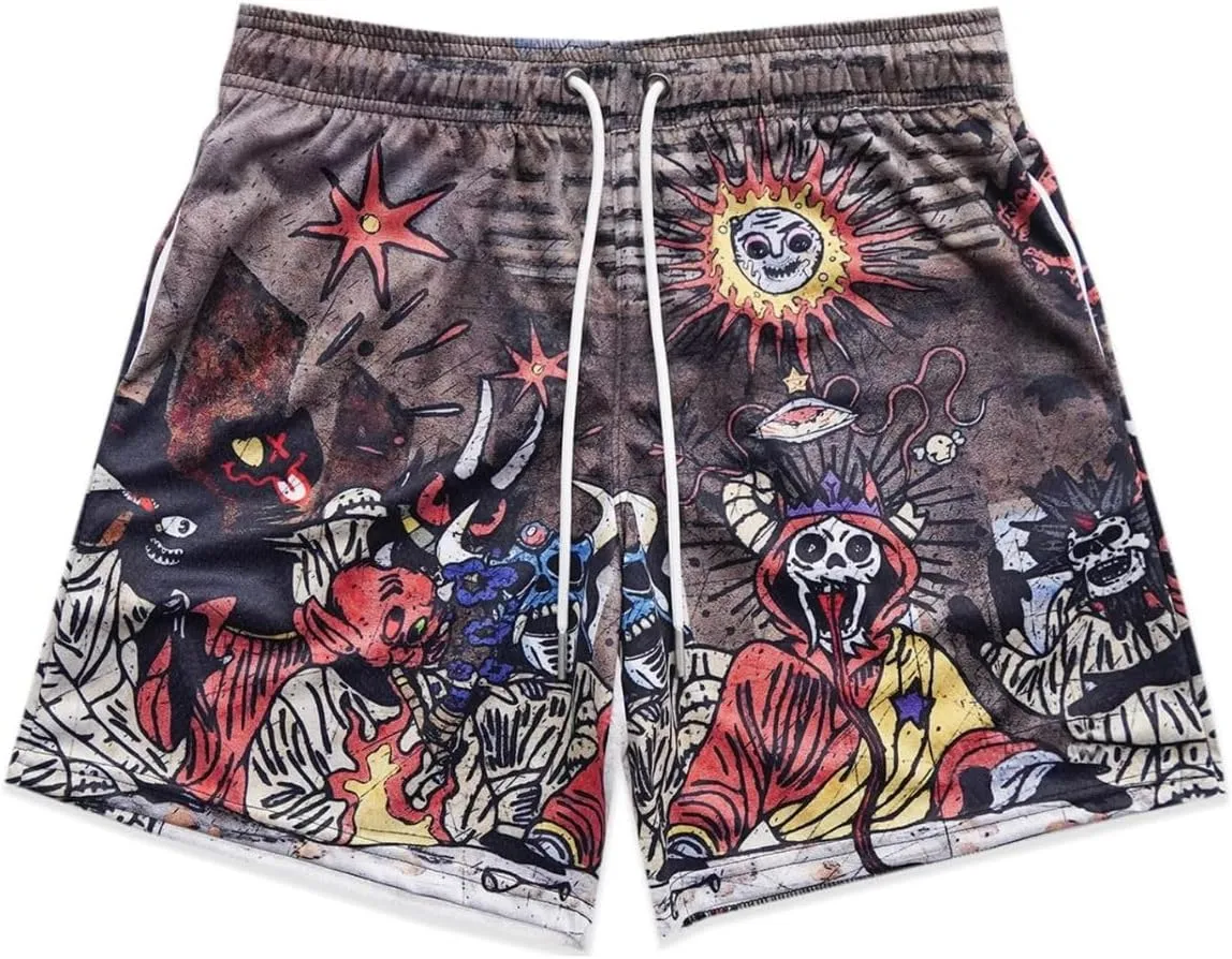 Men's Retro Basketball Shorts - Graphic Streetwear Breathable Mesh Gym Shorts, Lightweight Athletic Shorts with Drawstring
