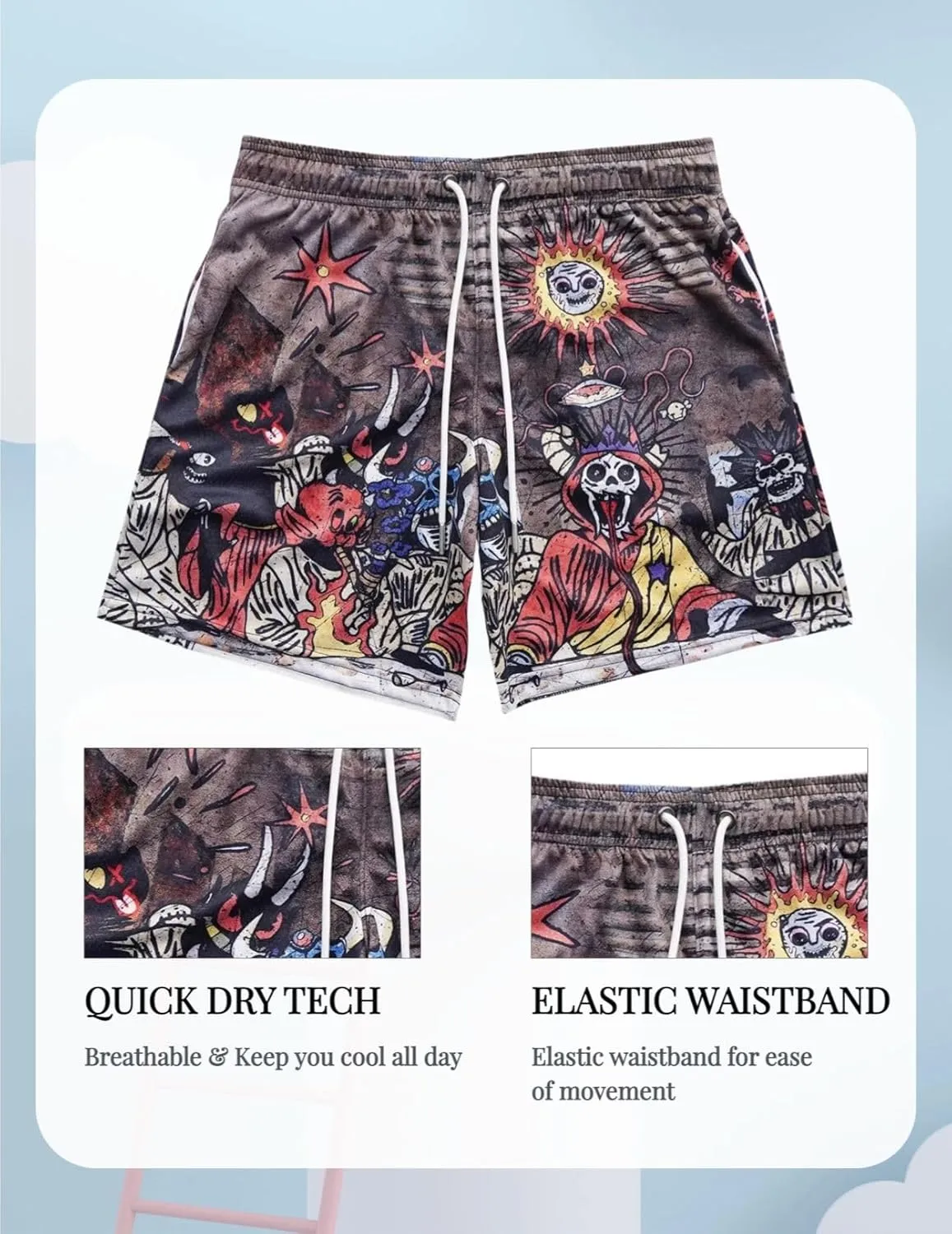 Men's Retro Basketball Shorts - Graphic Streetwear Breathable Mesh Gym Shorts, Lightweight Athletic Shorts with Drawstring