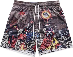 Men's Retro Basketball Shorts - Graphic Streetwear Breathable Mesh Gym Shorts, Lightweight Athletic Shorts with Drawstring