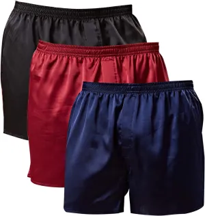 Mens Satin Boxer Shorts Silk Pajamas Bottom Sleepwear Underwear Sleep Shorts (3Pk-(Black Blue Red), Large)