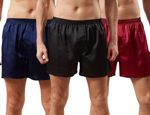 Men's Satin Boxers Shorts Silk Sleep Pajama Bottom Silk Boxers Comfortable Lounge Underwear with Button Fly