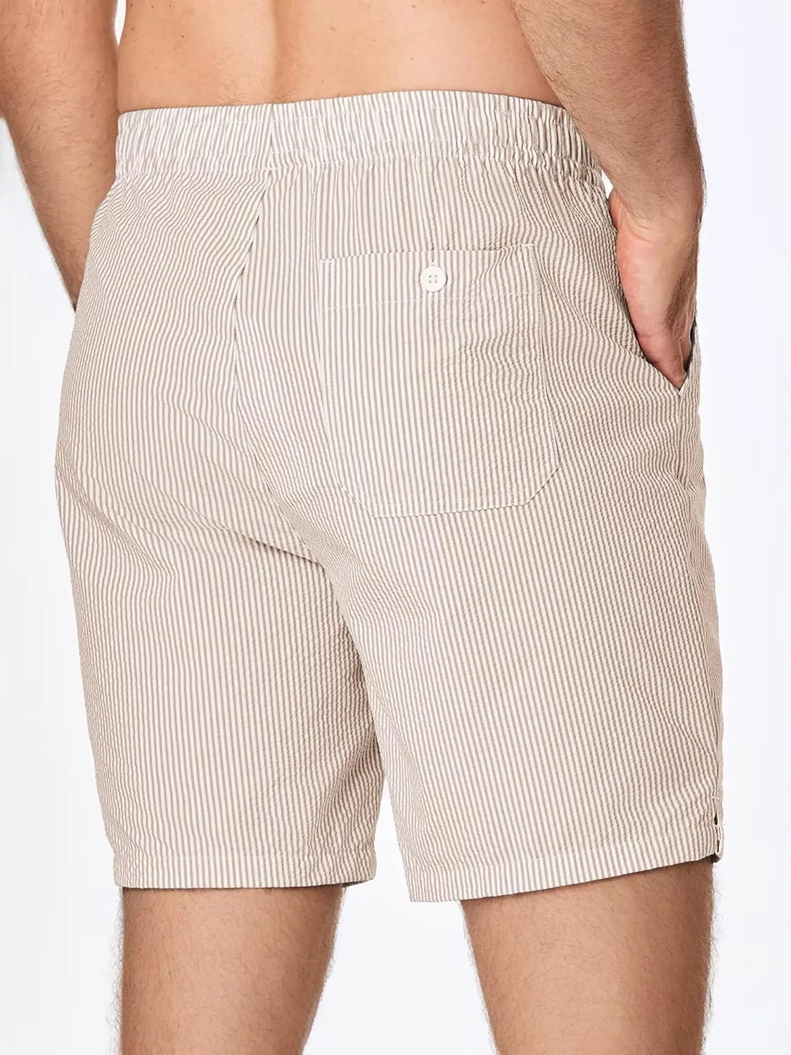 Mens Seersucker Shorts Casual Elastic Waist Drawstring Shorts Stretch Summer Beach Vacation Shorts with Pockets