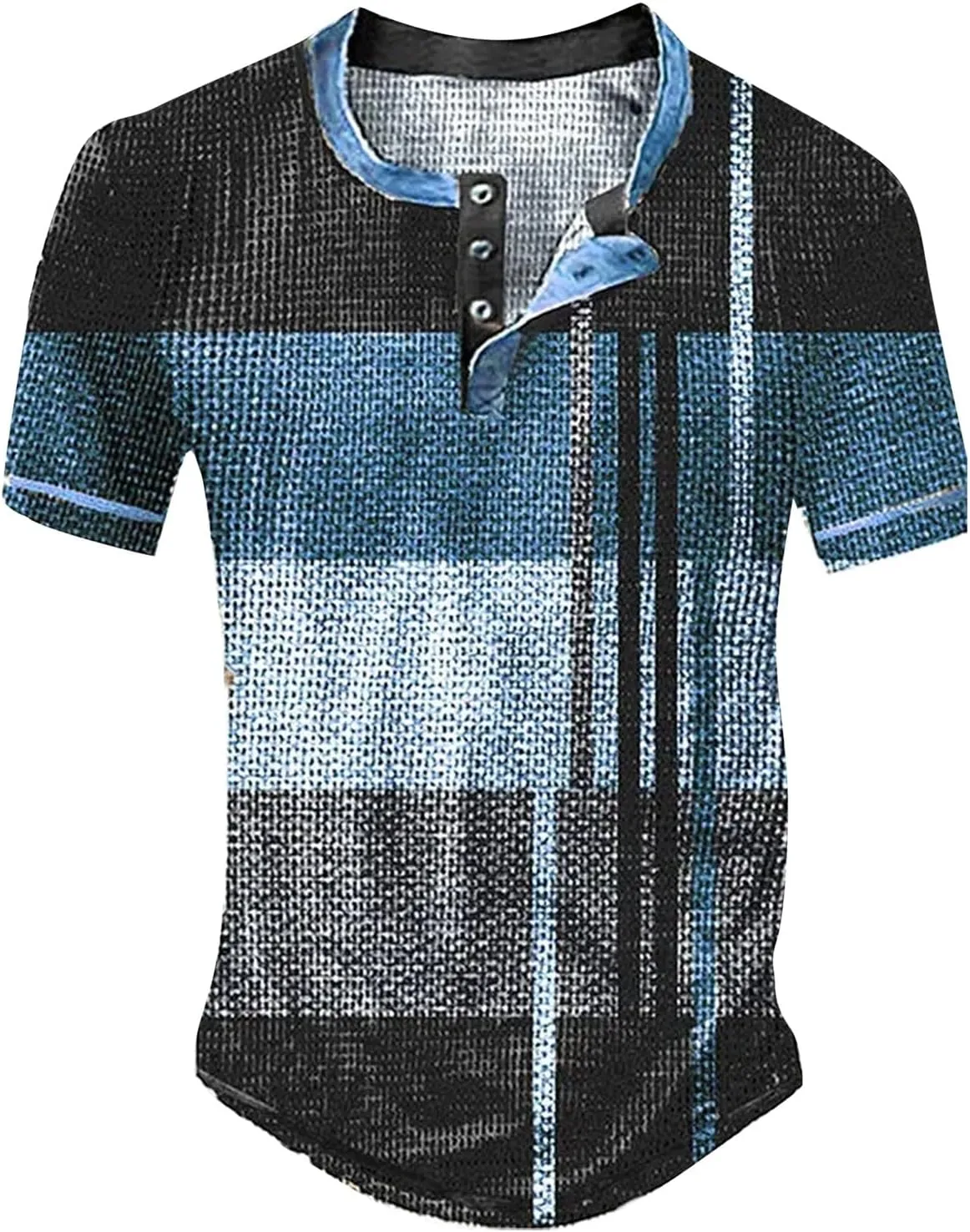 Men's Shirts Sleeved Casual Top Striped Plaid Retro Western Denim Print Button Men's T Shirt Top Polo White Tees