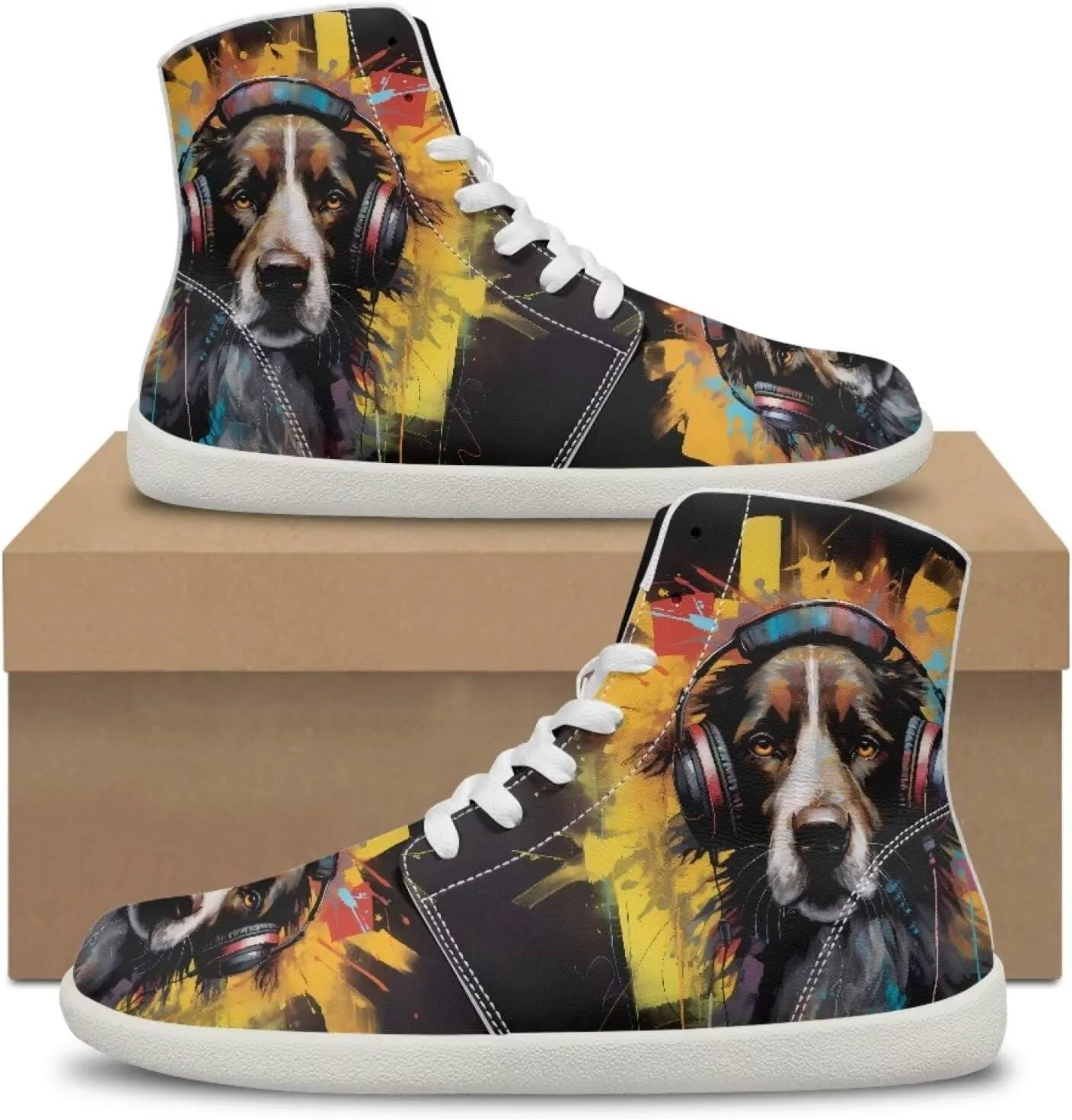 Men's Sneakers Animals Print Women Barefoot Shoes Hightop Sneakers Wide Toe Anti Slip Work Sneaker Minimalist Zero Drop Sole Shoes
