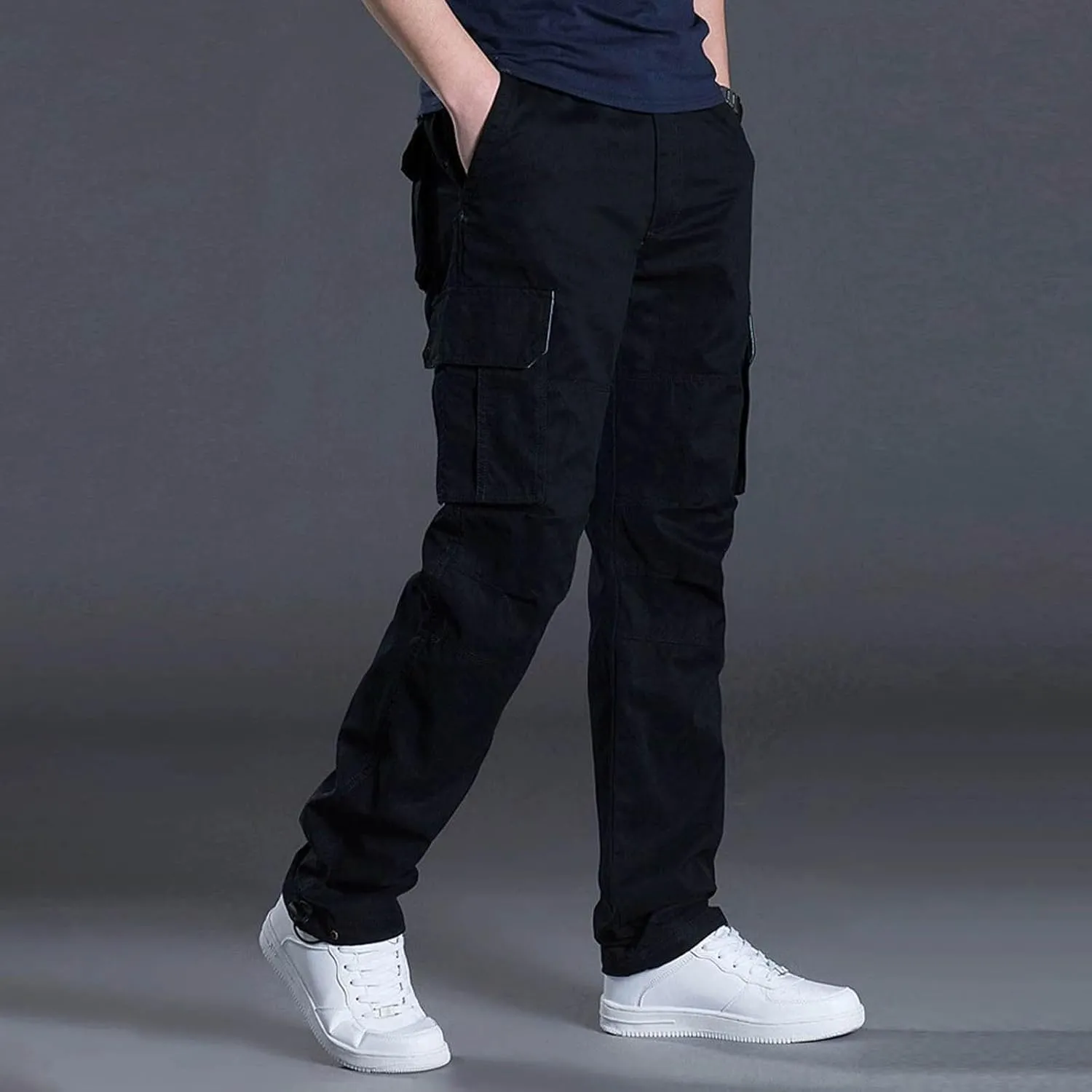 Men's Straight Leg Outdoor Casual Trousers with Multiple Pockets and Loose Work Pants Baggy Cargo Pants Men