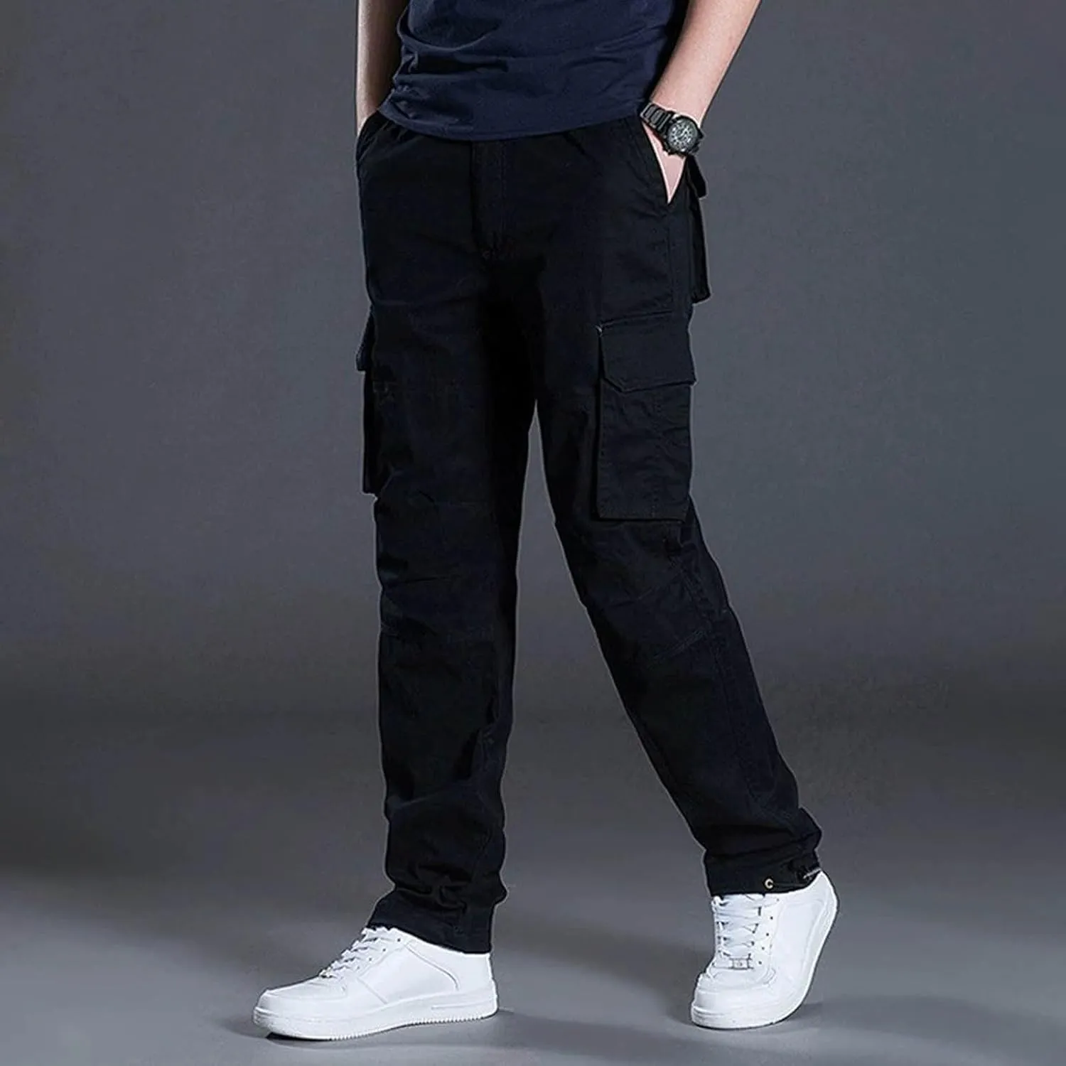 Men's Straight Leg Outdoor Casual Trousers with Multiple Pockets and Loose Work Pants Baggy Cargo Pants Men