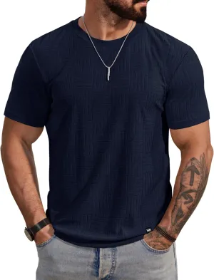 Mens Textured Shirts Casual Stretch T-Shirts Summer Crewneck Short Sleeve Tee Shirts (S-XXL)