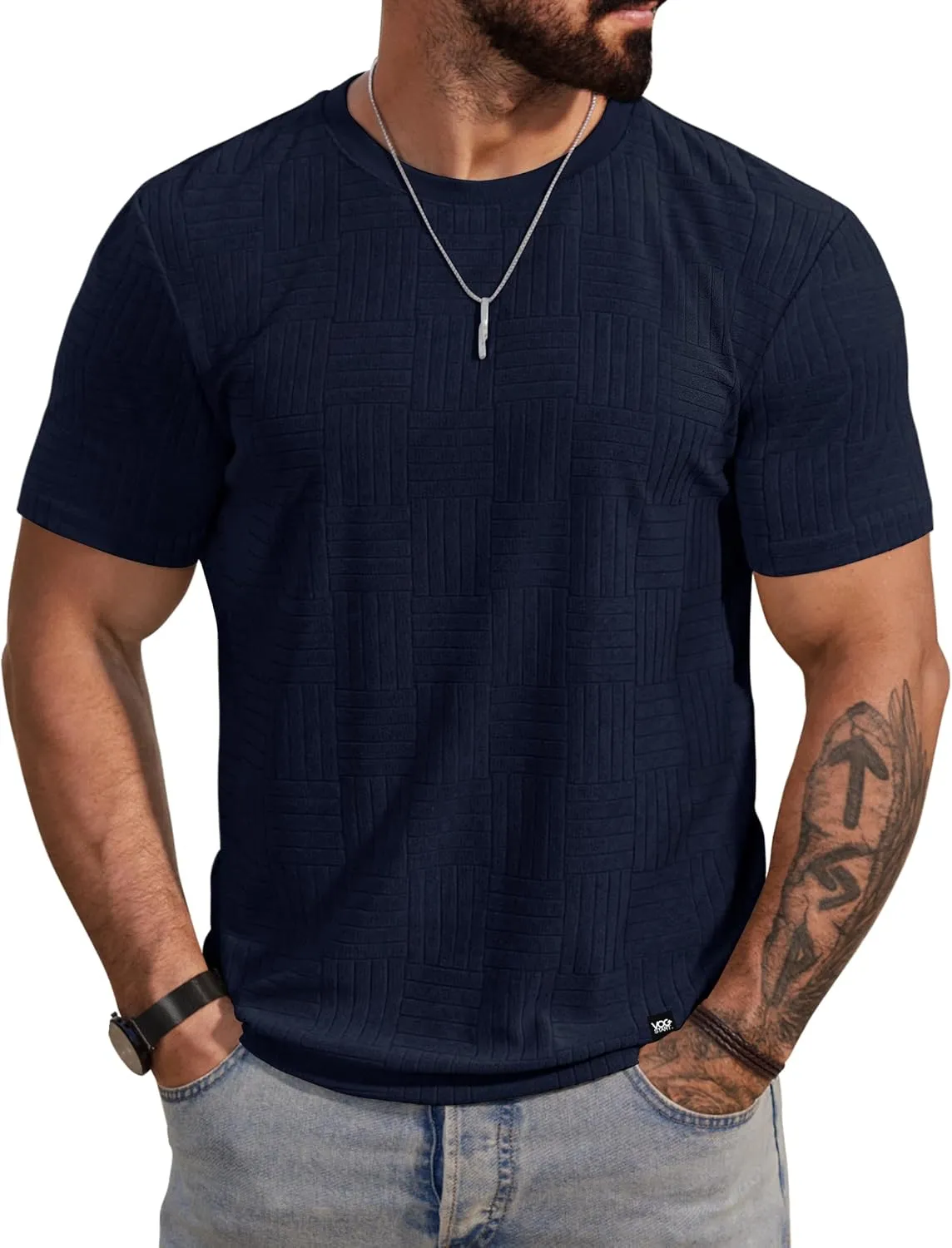 Mens Textured Shirts Casual Stretch T-Shirts Summer Crewneck Short Sleeve Tee Shirts (S-XXL)
