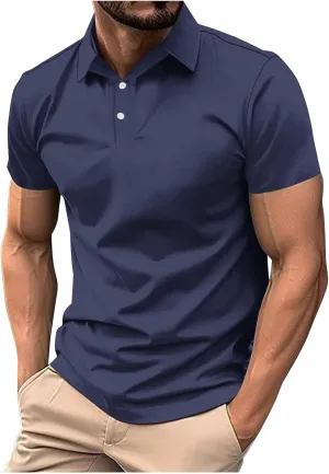 Men's White Golf Shirts, Short Sleeve, Moisture Wicking, Dry Fit, Polo Shirts, Casual Golf Shirts