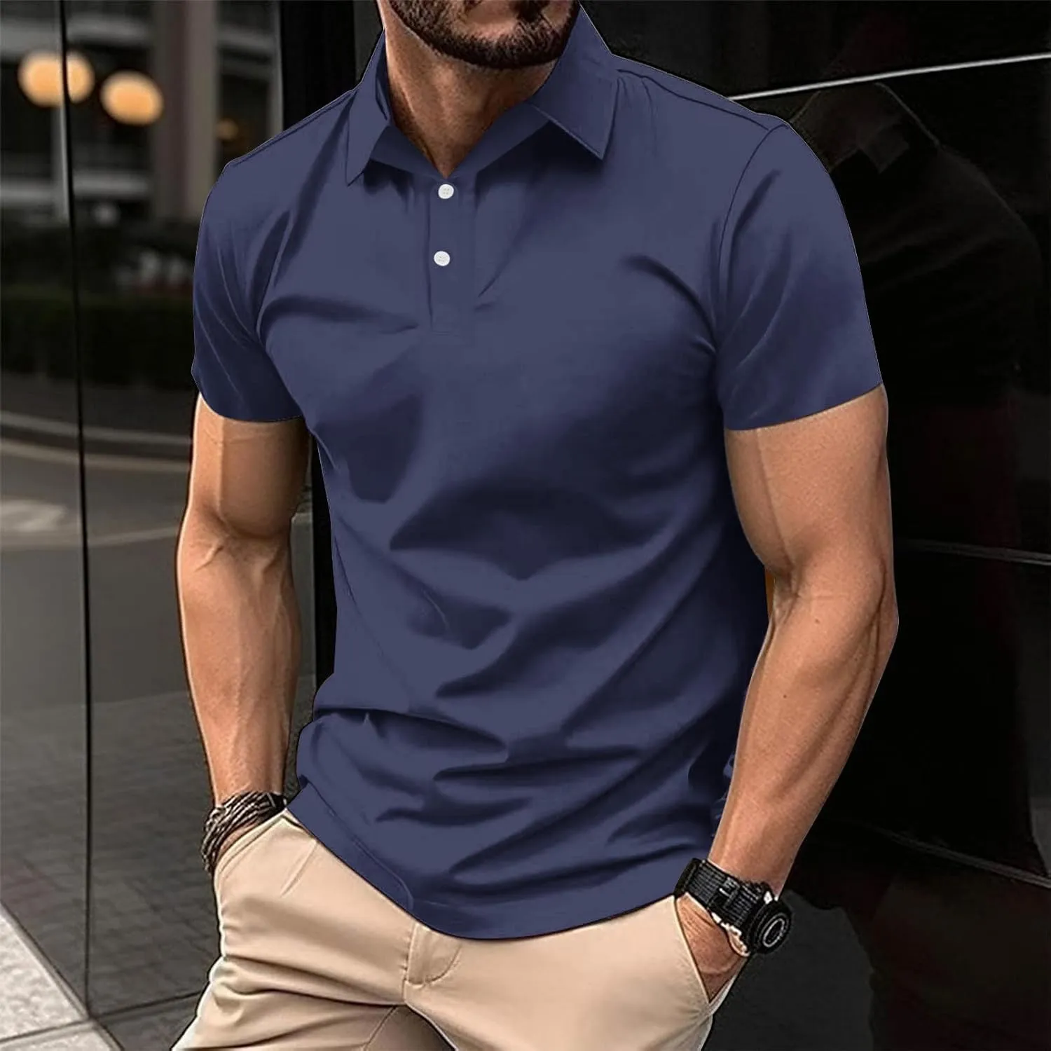 Men's White Golf Shirts, Short Sleeve, Moisture Wicking, Dry Fit, Polo Shirts, Casual Golf Shirts