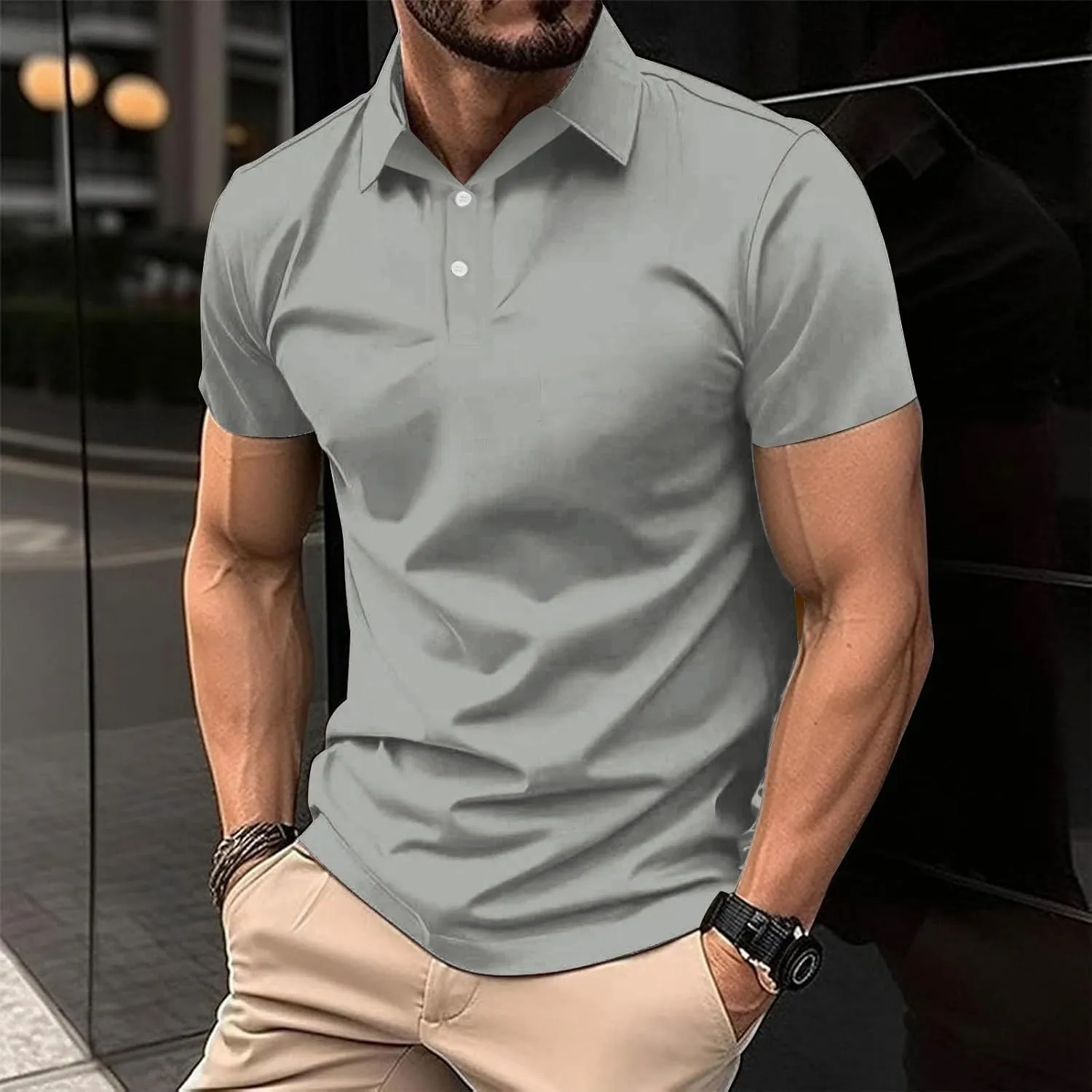 Men's White Golf Shirts, Short Sleeve, Moisture Wicking, Dry Fit, Polo Shirts, Casual Golf Shirts