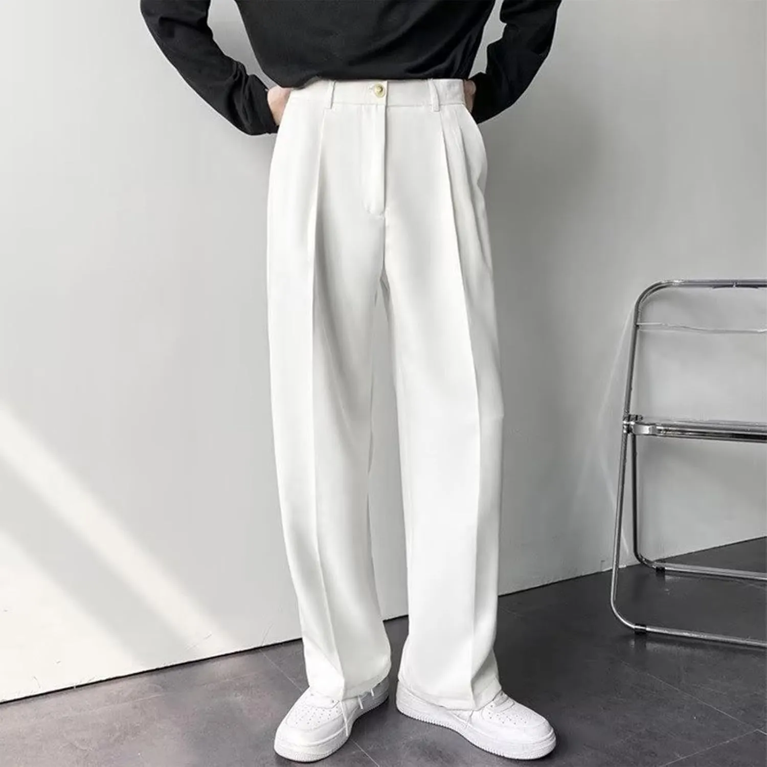 Men's Wide Leg Pants High Waist Pleated Relaxed Fit Casual Trousers Dailywear Office Business Work Pants with Pockets