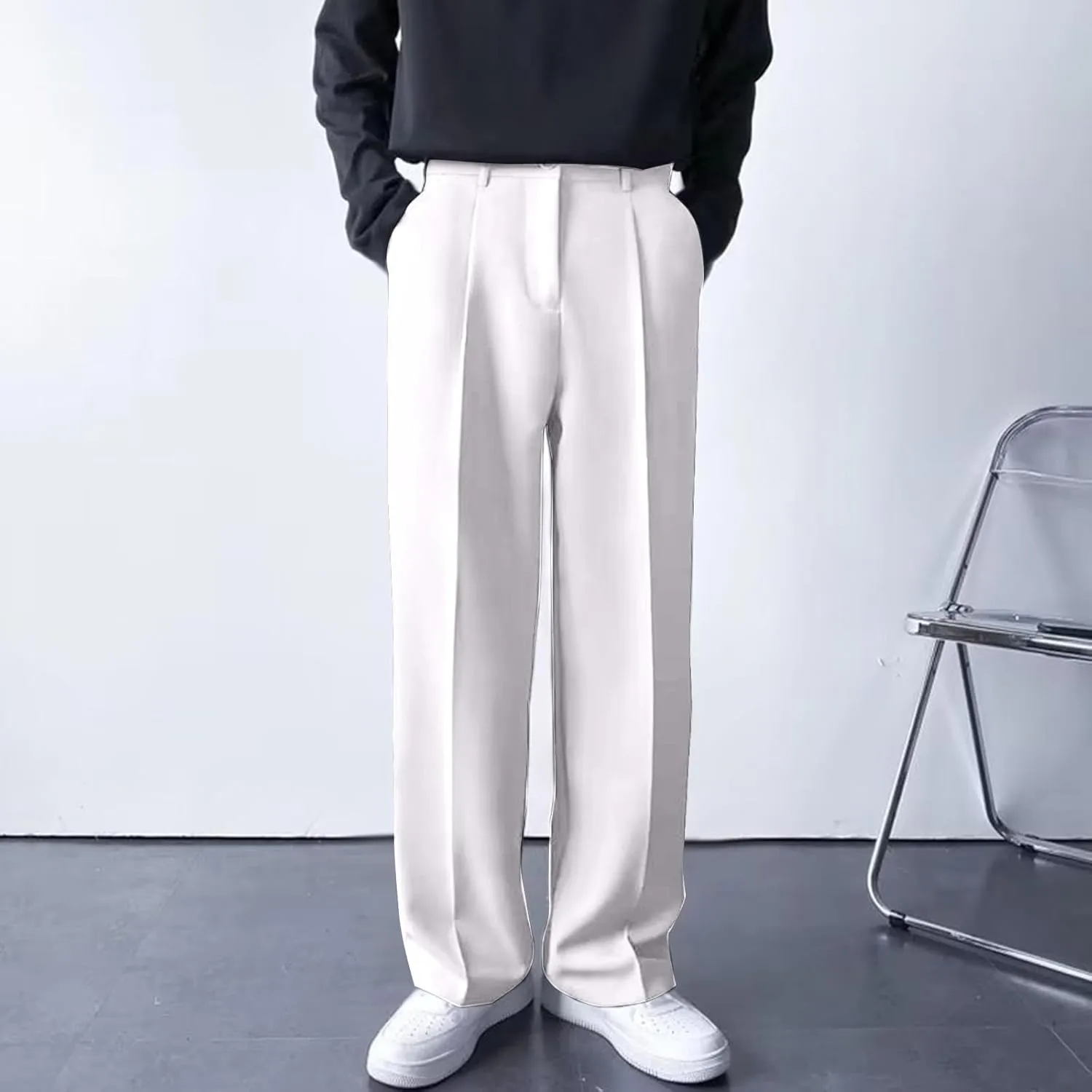 Men's Wide Leg Pants High Waist Pleated Relaxed Fit Casual Trousers Dailywear Office Business Work Pants with Pockets