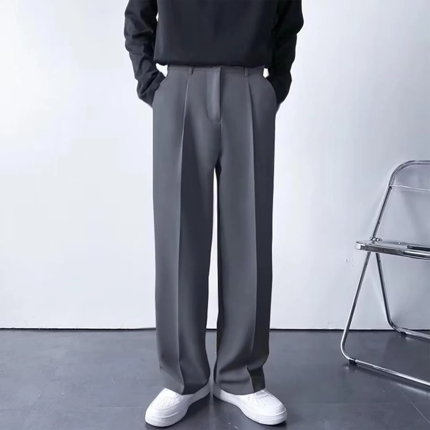 Men's Wide Leg Pants High Waist Pleated Relaxed Fit Casual Trousers Dailywear Office Business Work Pants with Pockets