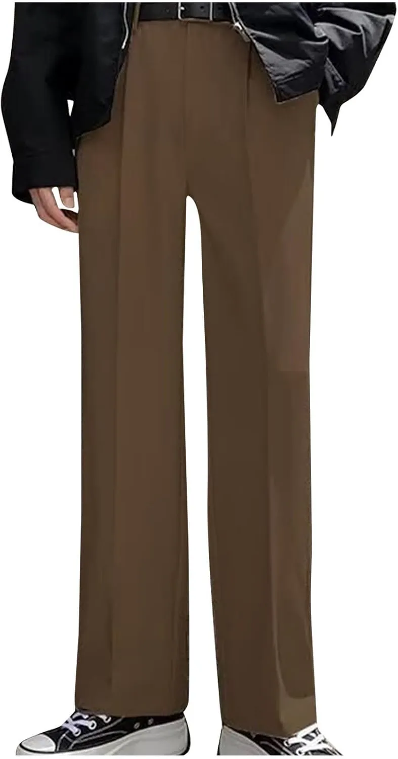 Men's Wide Leg Pants High Waist Pleated Relaxed Fit Casual Trousers Dailywear Office Business Work Pants with Pockets