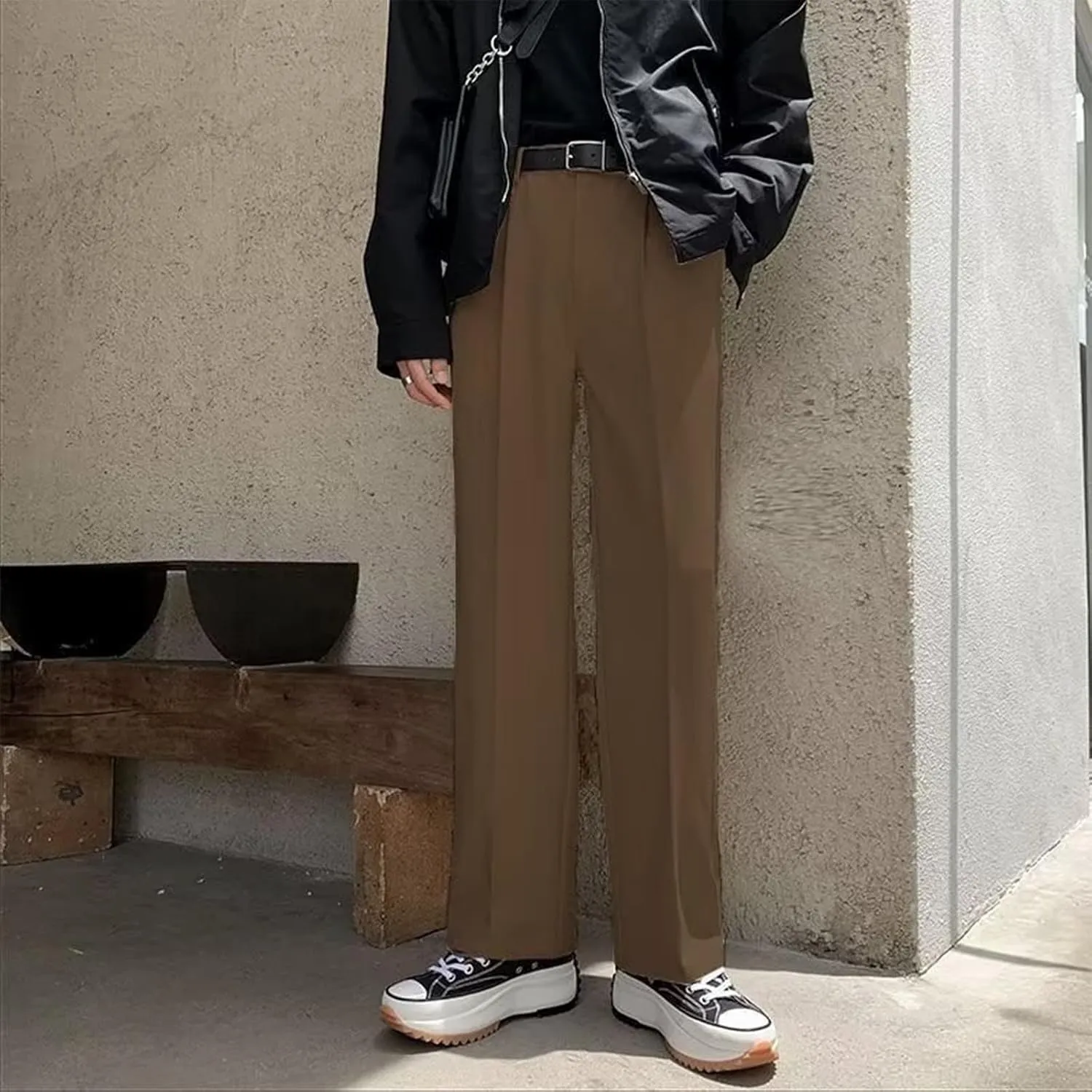Men's Wide Leg Pants High Waist Pleated Relaxed Fit Casual Trousers Dailywear Office Business Work Pants with Pockets