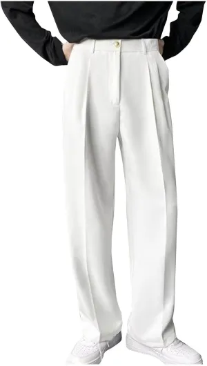 Men's Wide Leg Pants High Waist Pleated Relaxed Fit Casual Trousers Dailywear Office Business Work Pants with Pockets