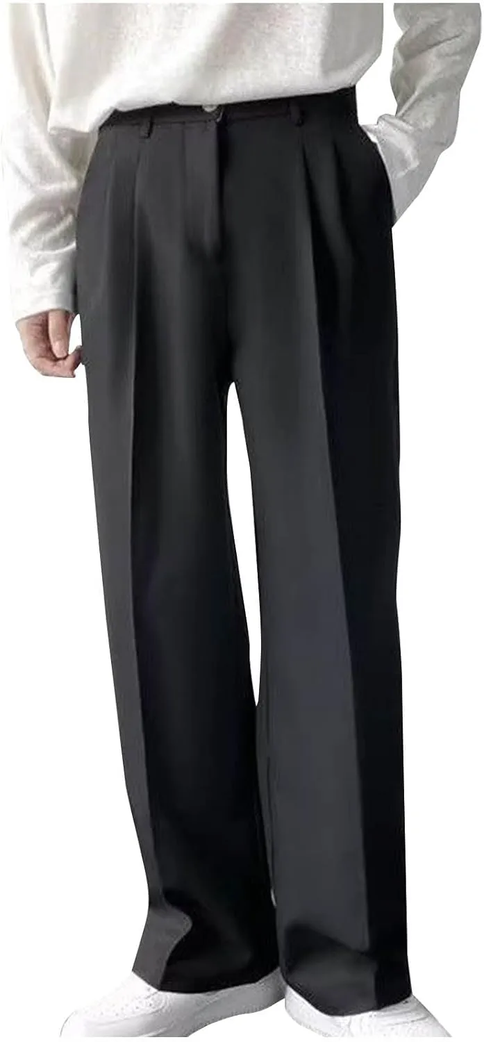 Men's Wide Leg Pants High Waist Pleated Relaxed Fit Casual Trousers Dailywear Office Business Work Pants with Pockets