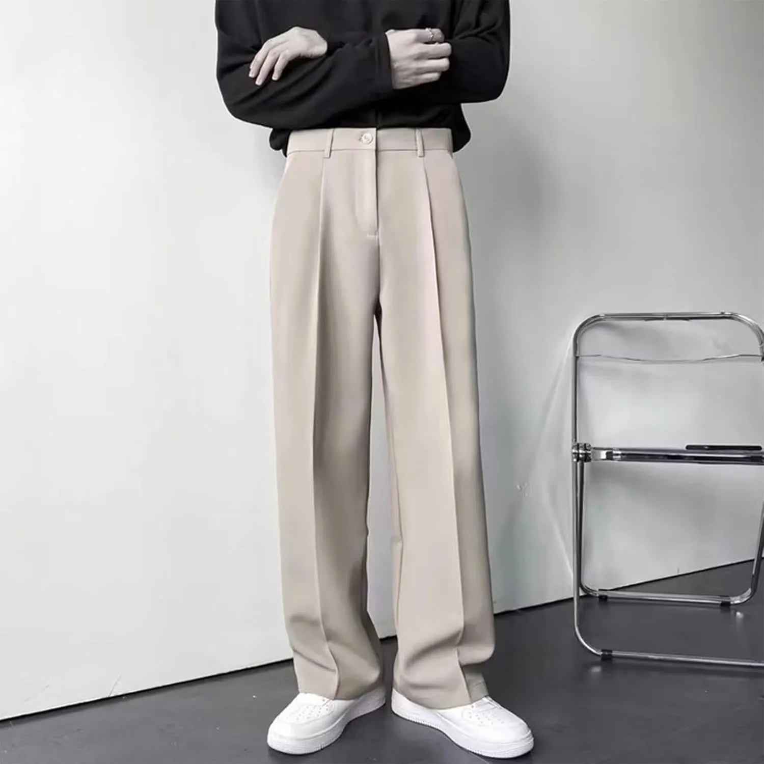 Men's Wide Leg Pants High Waist Pleated Relaxed Fit Casual Trousers Dailywear Office Business Work Pants with Pockets