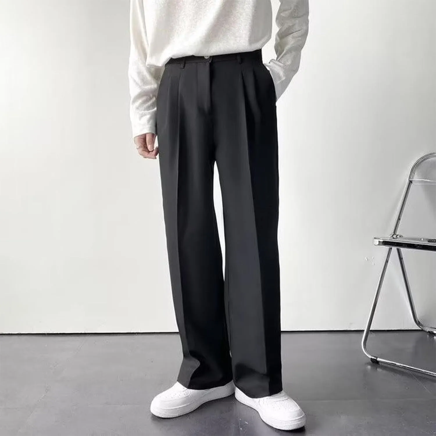 Men's Wide Leg Pants High Waist Pleated Relaxed Fit Casual Trousers Dailywear Office Business Work Pants with Pockets