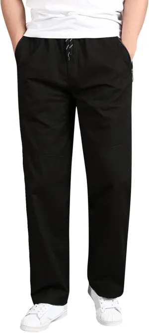 Mens Workout Cargo Sweatpants Men Relaxed Fit Casual Slim Beach Work Streetwear Khaki Baggy Pants with Zipper Pockets