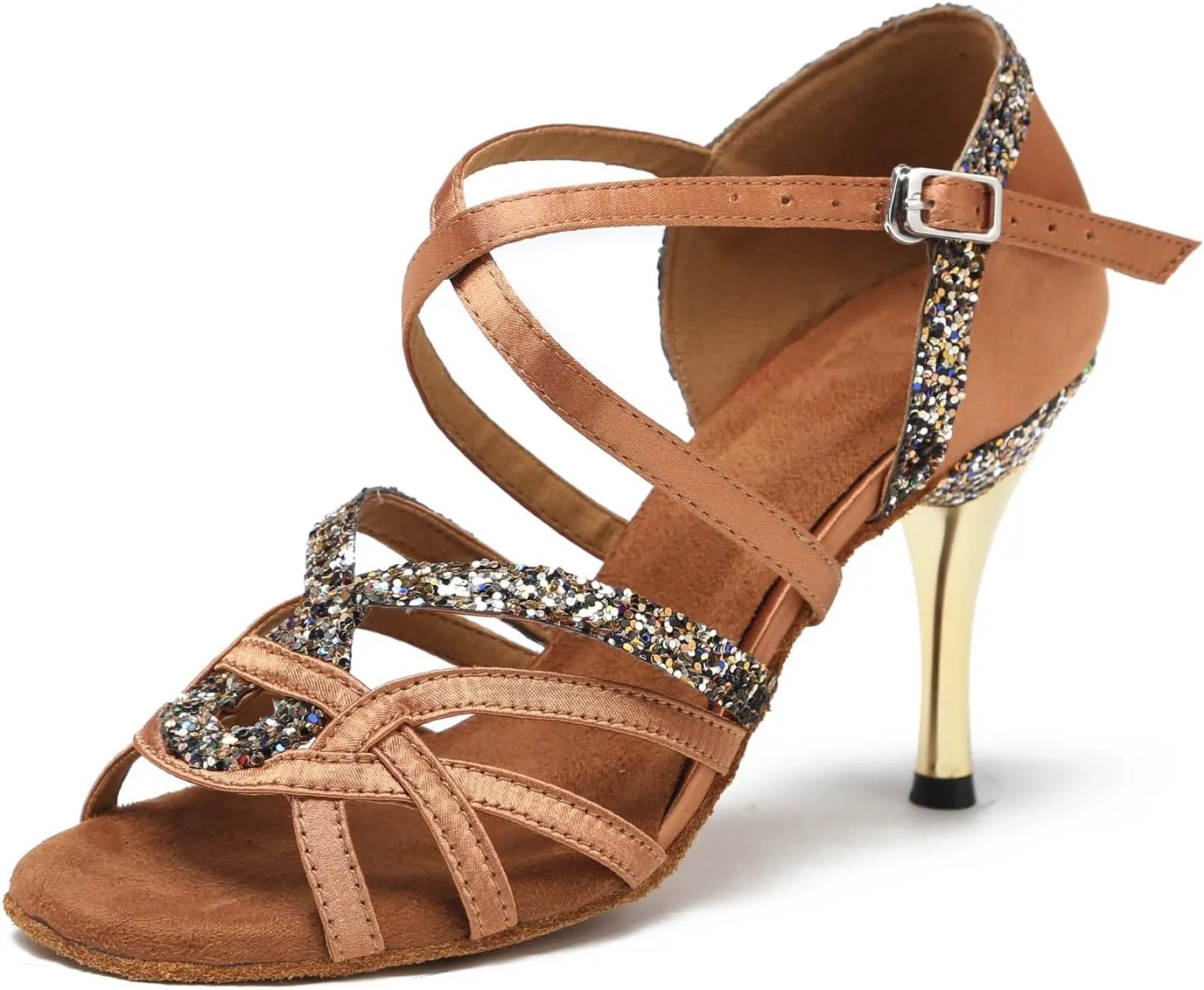 Minishion GL239 Women's High Heel Buckle Satin Latin Ballroom Tango Salsa Dance Shoes Wedding Party Prom Sandals