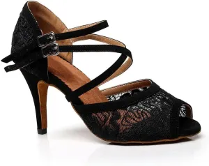 Misu Women's Lace Party Wedding Shoes Latin Salsa Tango Practice Ballroom Dance Shoes 3.3" Heels