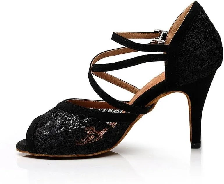 Misu Women's Lace Party Wedding Shoes Latin Salsa Tango Practice Ballroom Dance Shoes 3.3" Heels