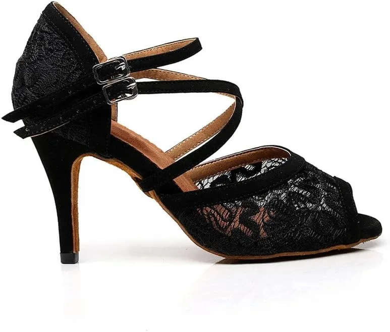 Misu Women's Lace Party Wedding Shoes Latin Salsa Tango Practice Ballroom Dance Shoes 3.3" Heels