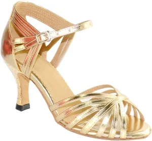 Misu Women's Peep Toe Sandals Latin Salsa Tango Practice Ballroom Dance Shoes with 2.75" Heel,Gold Patent Leather,6 B(M) US