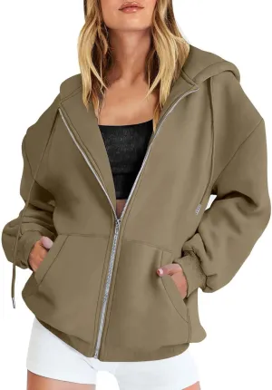 Miyaomn Trendy Zip Up Hoodies for Women Long Sleeve Oversized Sweatshirts Y2K Fall Outfits Casual Fashion Jacket with Pockets