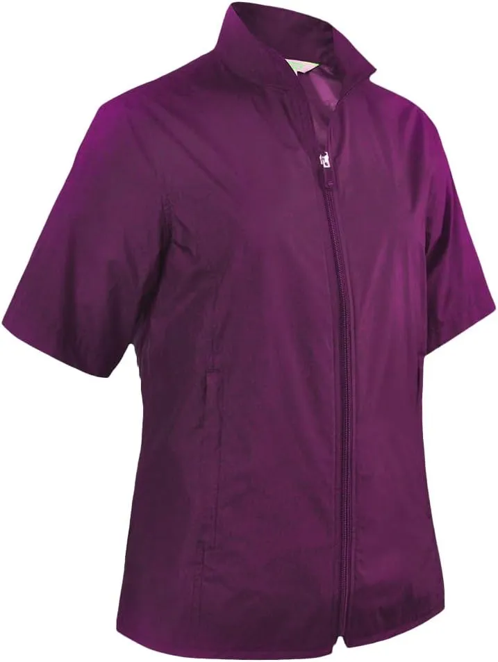 Monterey Club Women's Microfiber Water Repellent Shell Full Zip Wing Collar Without Lining Short Sleeve Windbreaker #4702