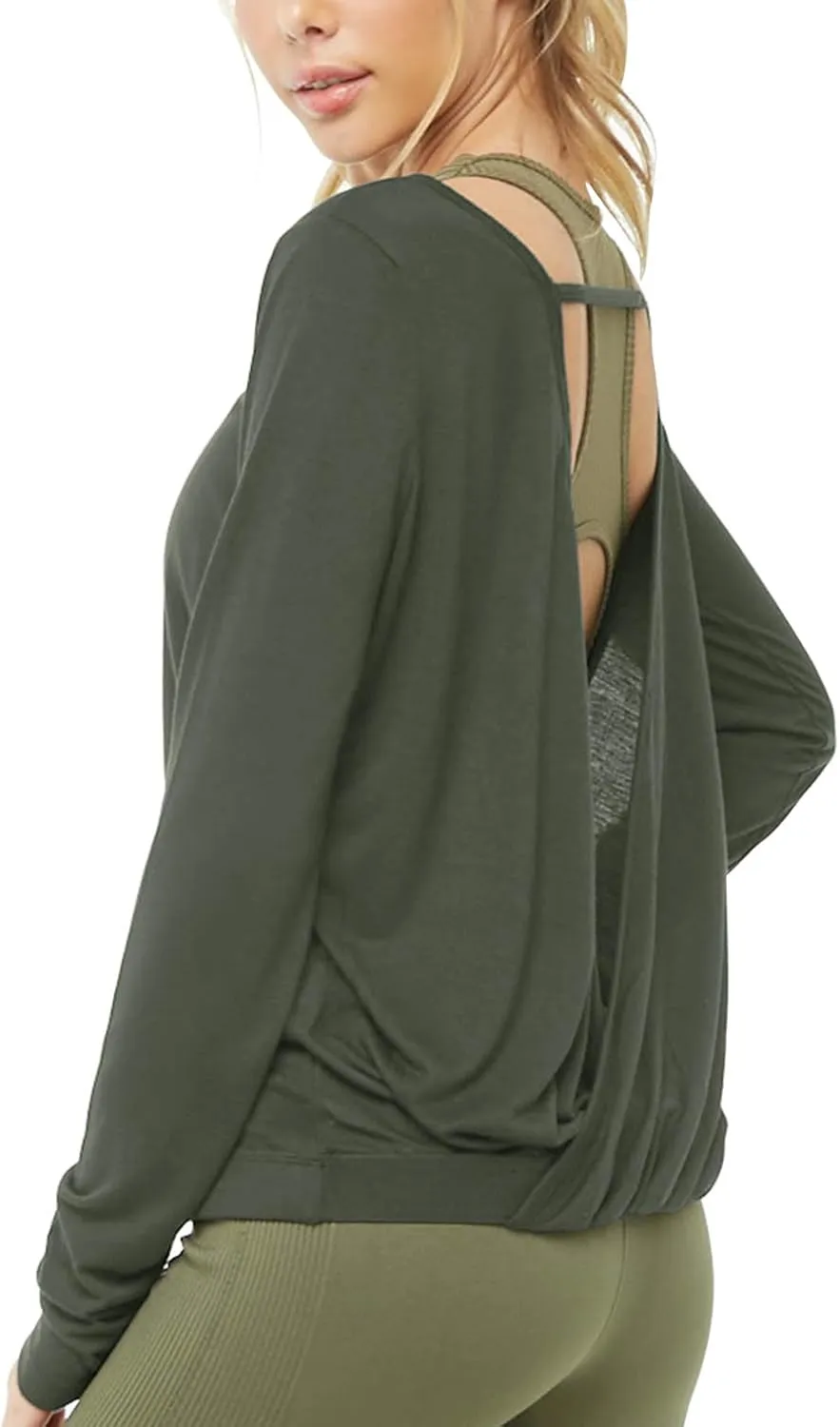 Muzniuer Women's Long Sleeve Open Back Workout Shirts Loose Backless Yoga Shirts Thumb Hole Shirts