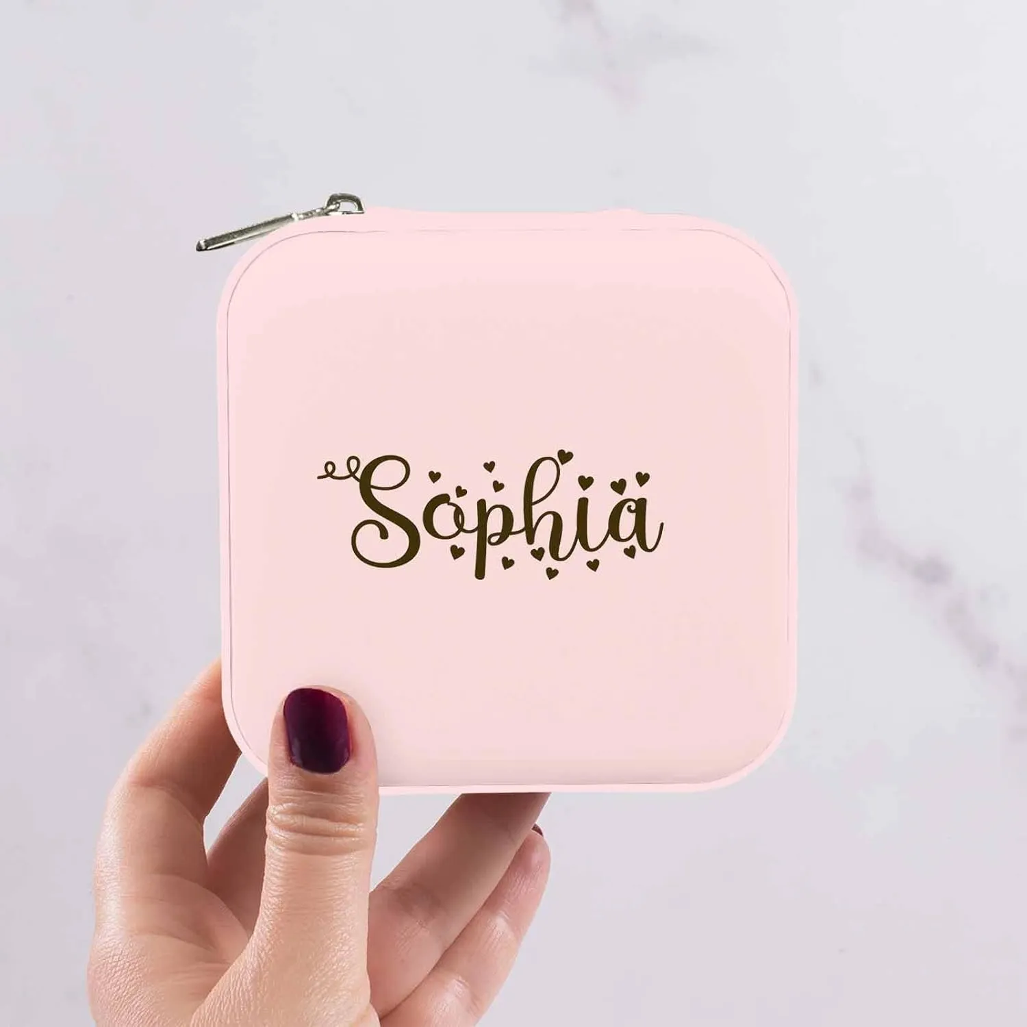 MyPupSocks Personalized Travel Jewelry Organizer Box for Girls, Custom Name Logo Jewelry Case for Women, Customized Jewelry Organizer Earring Holder for Bridesmaid Her Wedding Anniversary